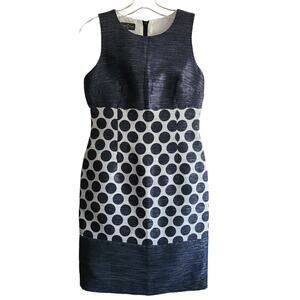 ROBERTO VERINO Navy White Polka Dot Sleeveless‎ Sheath Career Dress Women's 8